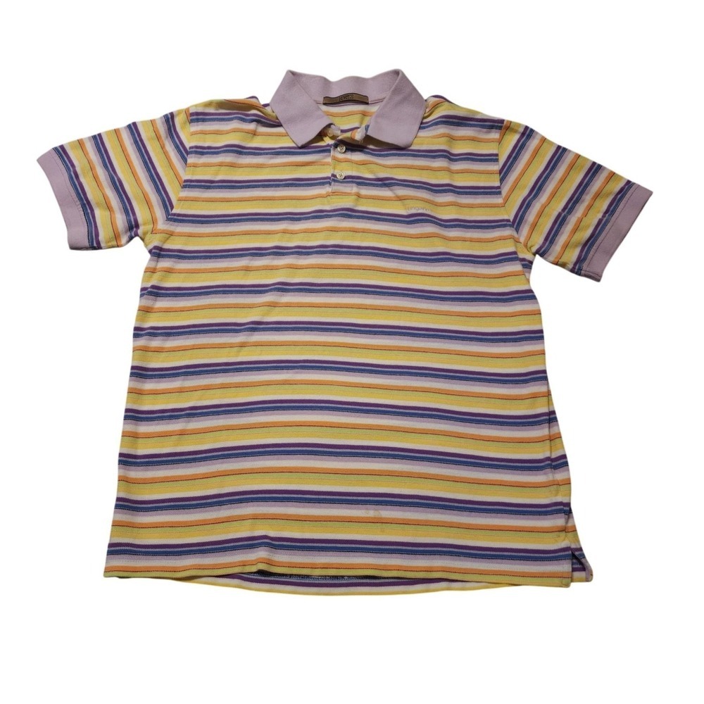 Ungaro Polo Shirt Mens Large Multicolor Striped Short Sleeve‎ Cotton Knitwear